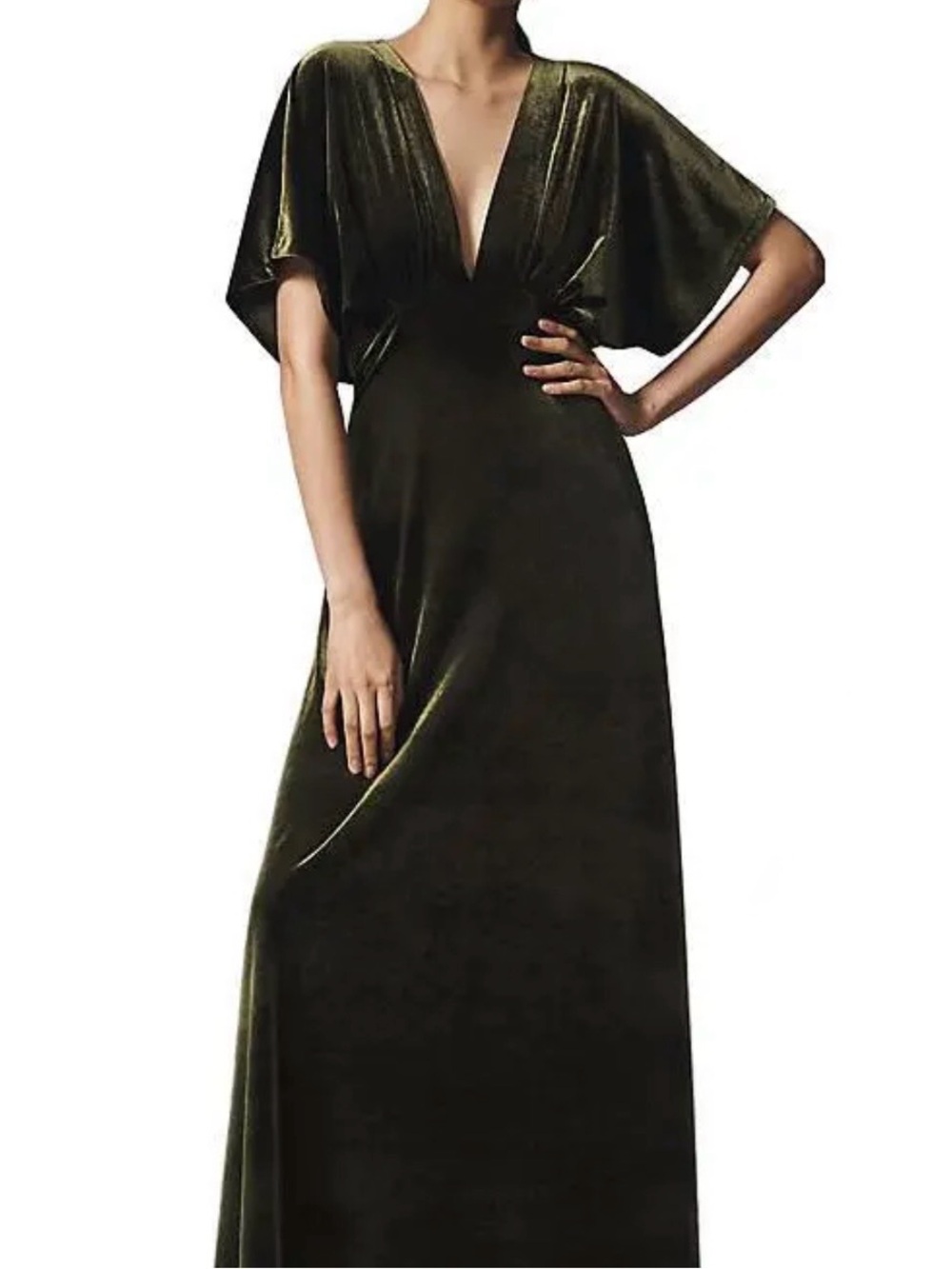 BHLDN Amelia Stretch Velvet Maxi Dress in Olive